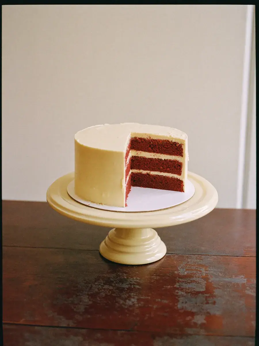 Kochi Red Velvet — Cream cheese frosting, gentle cocoa, the colour of a good Kochi sunset.